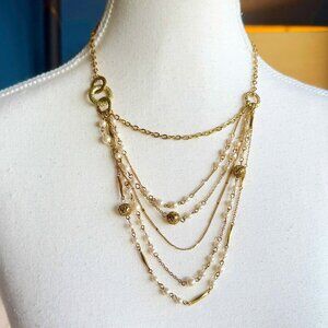 Gold  Tone and Pearl Multi Strand 1928 Necklace